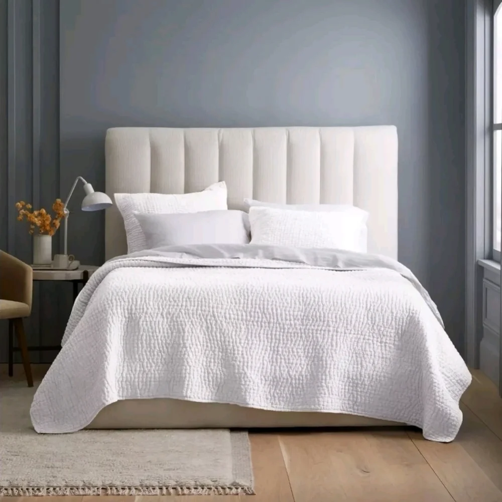 Quince European White Linen/ Cotton Stitch Quilt! King/ Cal King (332)